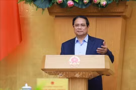 Le Premier ministre Pham Minh Chinh s'exprime lors de la réunion. Photo: VNA