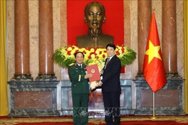 Le président de la République, Luong Cuong, et le général Trinh Van Quyêt, secrétaire du Comité central du Parti communiste du Vietnam (PCV) et président du Département général de la politique de l’Armée populaire du Vietnam. Photo: VNA