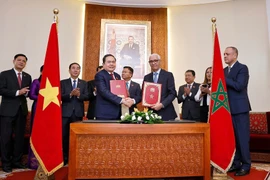 Le président de la Chambre des représentants du Maroc, Rachid Talbi Alami (droite), et le président de l'Assemblée nationale du Vietnam, Trân Thanh Mân. Photo: VNA
