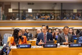 L’ambassadeur Dô Hung Viêt (milieu), chef de la Mission permanente du Vietnam auprès de l’ONU, s'exprime lors du séminaire. Photo: VNA