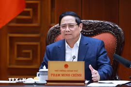 Le Premier ministre Pham Minh Chinh s'exprime lors de la réunion. Photo: VNA