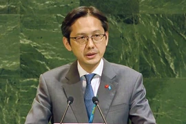 L'ambassadeur Dô Hung Viêt, chef de la Mission permanente du Vietnam auprès de l’ONU, s'exprime lors de la session. Photo: VNA