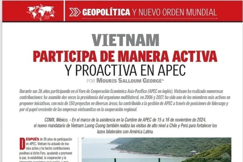 L'article sur les contributions du Vietnam à l'APEC sur le journal Voces Del Periodista. Photo : capture de l'écran