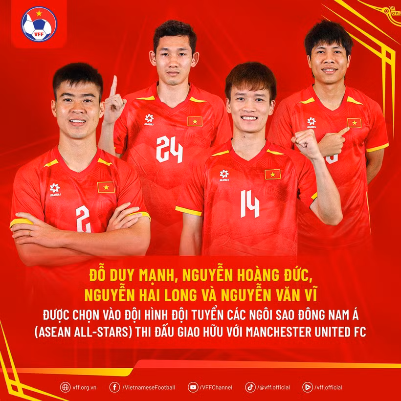 Les footballeurs vietnamiens Nguyên Hoang Duc, Nguyên Van Vi, Nguyên Hai Long et Dô Duy Manh rejoindront l'équipe des ASEAN All-Stars, qui disputera un match amical contre Manchester United