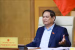Le Premier ministre Pham Minh Chinh s'exprime lors de la réunion. Photo: VNA