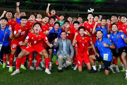 La joie des joueurs de l’équipe vietnamienne des moins de 23 ans après la victoire. (Photo : AFC)