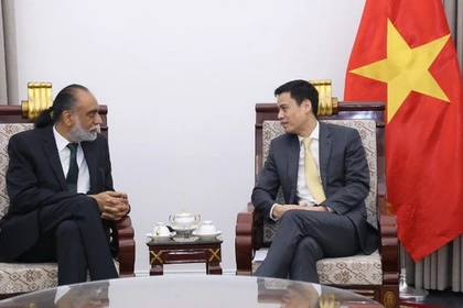 Le vice-ministre vietnamien des Affaires étrangères Dang Hoang Giang (droite) et Amandeep Singh Gill, Secrétaire général adjoint des Nations Unies et Envoyé spécial du Secrétaire général de l’ONU pour la technologie. Photo : VNA