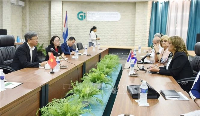 La réunion le 4 mars entre la ministre cubaine du Commerce intérieur, Betsy Díaz Velázquez, et l'ambassadeur du Vietnam à Cuba, Le Quang Long. Photo: VNA