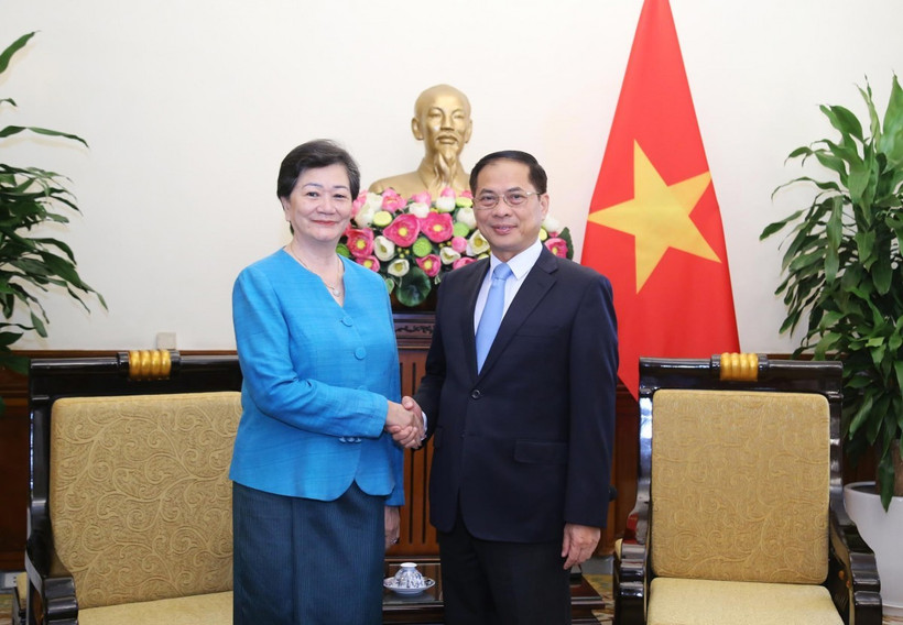 Le vice-Premier ministre Bui Thanh Son reçoit l'ambassadrice du Cambodge au Vietnam. Photo: VNA