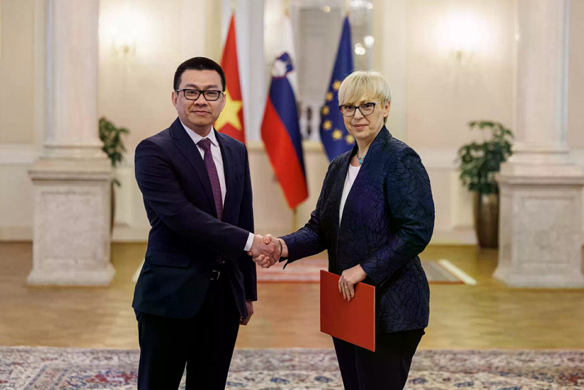 Le nouvel ambassadeur du Vietnam en Slovénie, Vu Le Thai Hoang et la présidente slovène Natasa Pirc Musar. Photo: VNA