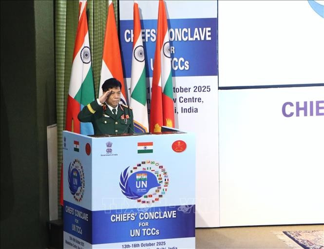 Le général de corps d’armée Nguyen Van Nghia, chef d’état-major général adjoint de l’Armée populaire du Vietnam, participe à la Conférence des chefs d’état-major des armées des pays contributeurs aux opérations de maintien de la paix des Nations Unies. Photo: VNA