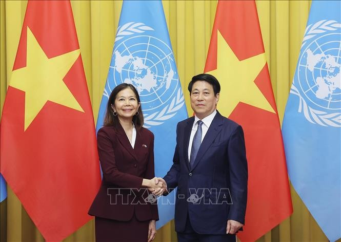 Le président Luong Cuong et Mme Pauline Tamesis, coordinatrice résidente des Nations Unies (ONU) au Vietnam. Photo: VNA