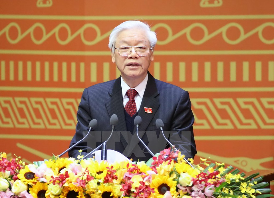 Le secrétaire général du PCV, M. Nguyen Phu Trong, ​prononce le discours de clôture du 12e Congrès