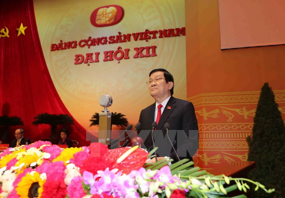 Le président du Vietnam, Truong Tan Sang, membre du Bureau politique, prononce le discours inaugurant le Congrès.