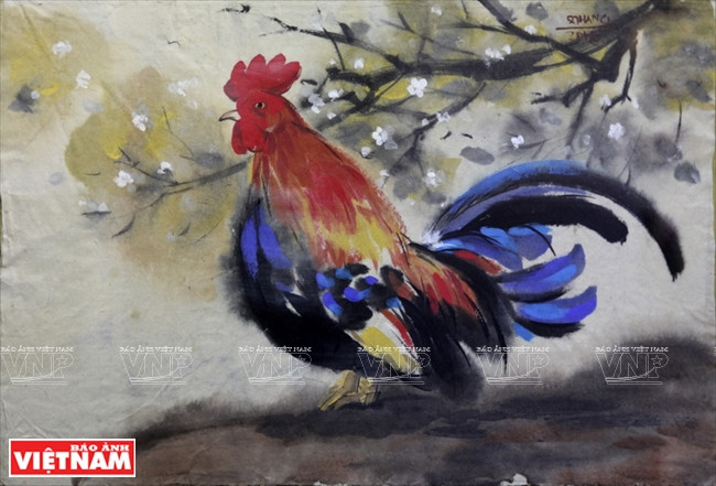 "Le coq (Dinh Dâu) salue le printemps".