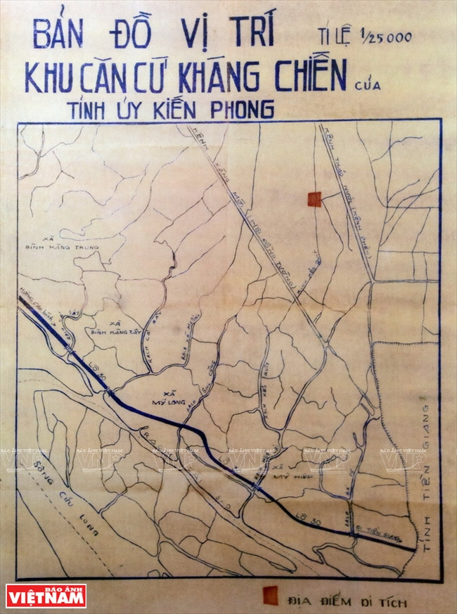 Carte de l’ancienne base militaire de Xeo Quyt exposée dans le site.