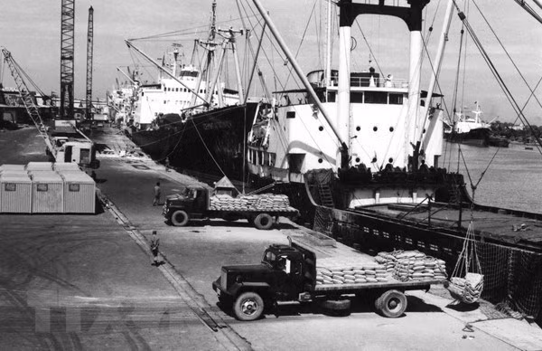 Le 5 avril 1988, le Bureau politique a publié la résolution 10 / NQ-TW sur l'innovation dans la gestion économique agricole. Un an plus tard, le pays, qui auparavant devait importer de la nourriture, assure non seulement la nourriture mais aussi exporte plus d'un million de tonnes de riz. Photo: exportation de riz au port de Saigon. Photo: VNA