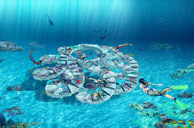 Le parc de sculptures sous-marines, de 11 kilomètres de long, au large de Miami Beach en Floride (États-Unis). Photo: Daily Mail 