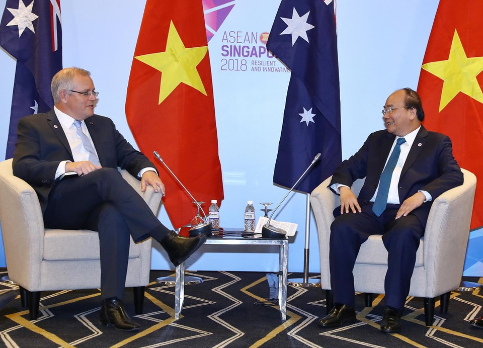 Rencontre entre le PM Nguyen Xuan Phuc et son homologue australien Scott Morrison à Singapour le 14 novembre.
