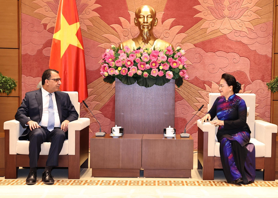 La présidente de l'Assemblée nationale vietnamienne, Nguyen Thi Kim Ngan reçoit l'ambassadeur chilien Jaime Chomali Garib, le 11 décembre 2020. Photo: VNA
