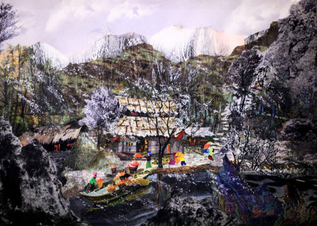 L’œuvre: la neige tombe dans une région montagneuse