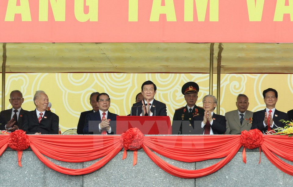 Le président Truong Tan Sang a prononcé un discours lors de la célébration. 