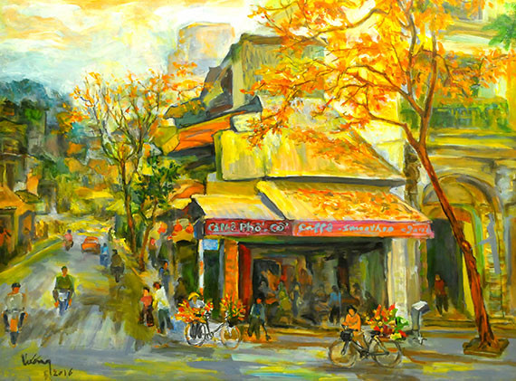 Oeuvre « Boutique du café de la rue Câu Gô » de Hoang Vuong.