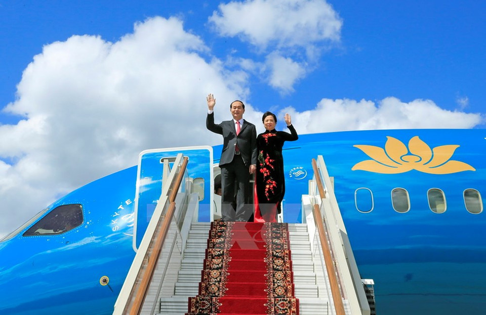 Le président du Vietnam Tran Dai Quang et son épouse sont arrivés à Moscou mercredi après-midi, commençant une visite officielle de quatre jours en Russie.