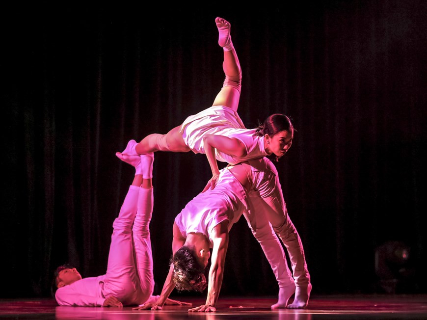Le festival a proposé des performances de haut niveau et des échanges culturels, avec la participation de danseurs célèbres tels que Danny Tan, directeur du théâtre Odyssey Dance Théâtre (Singapour), la troupe internationale ODT et les deux chorégraphes Sun See &amp; Pyoung Su (République de Corée). Photo: Vietnam+ 