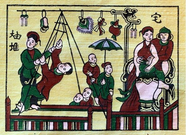 La peinture de Dong Ho provient du village éponyme dans le district de Thuan Thuanh, province de Bac Ninh. Elle date du 16e siècle. Il s’agit d’estampes réalisées à partir de planches xylographiques qui sont ensuite enluminées.