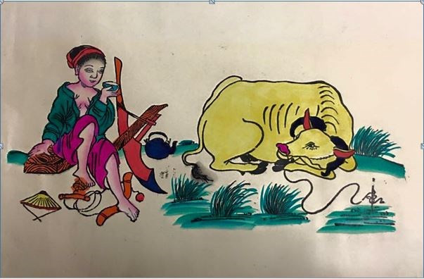 Les images populaires de la rue Hàng Trông (Hanoi), faites sur du papier dó (rhamnoneuron balansae) ne reçoivent que le dessin de base par les planches xylographiques. Les couleurs sont ajoutées par les artisans, qui donnent à la pièce chacun à sa manière, talent et créativité. 