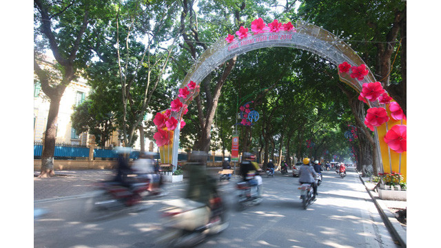 La rue Phan Dinh Phùng est décorée ​de lampes et ​de fleurs. Elle devient scintillante et éclatante en soirée. 