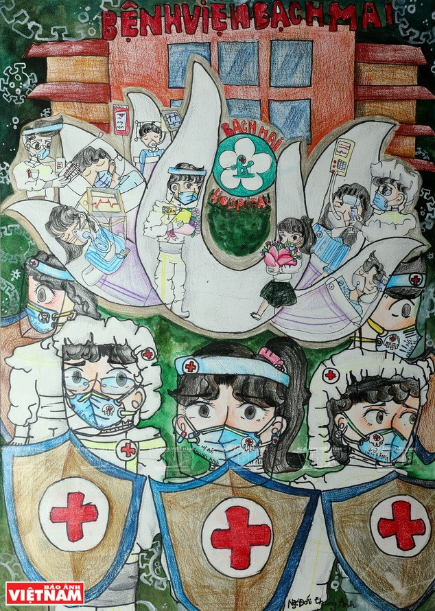 L'œuvre "L'Hôpital de Bach Mai et ses combats contre le COVID-19". Photo: VNP