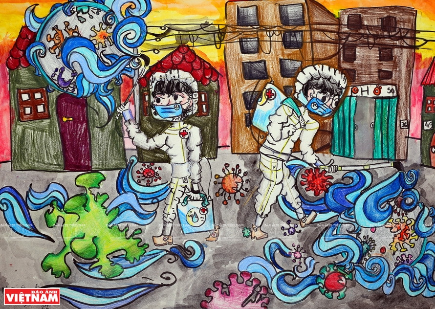 L'œuvre "Eliminer le coronavirus". Photo: VNP 