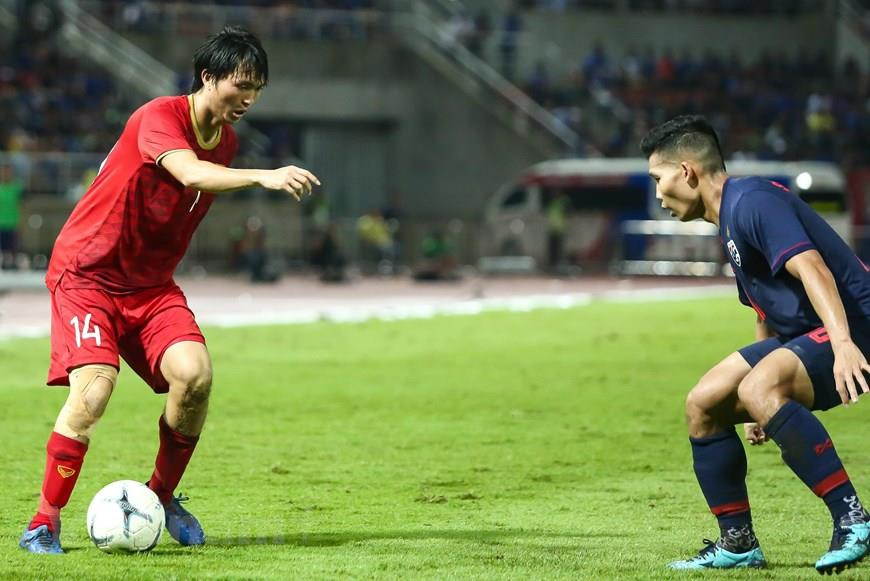 Le milieu de terrain Trân Tuân Anh (N°14) a joué un match excellent. Photo: VNA
