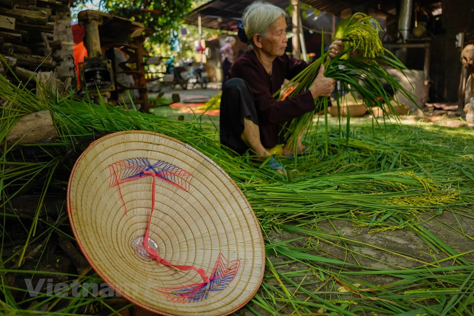 ''Le meilleur cadeau qu’un Hanoïen puisse faire parvenir à un compatriote résidant à l’étranger est un paquet de ''côm'' frais enveloppé dans une feuille de lotus au parfum légèrement âcre'', a écrit Huu Ngoc dans Le côm. Le côm est un cadeau original de la nature vietnamienne. Pour créer cette spécialité délicate, les habitants du village de Vòng de Hanoï, suivent de génération en génération la technique traditionnelle et originale, faisant du côm une partie de l’âme de Hanoï. Le côm (jeune riz gluant) est fabriqué à partir de jeunes grains de riz gluant encore verts et légèrement parfumés. Les villageois de Vòng décortiquent tout d’abord ces grains, ensuite les vannent pour éliminer ceux qui sont creux. Photo: VietnamPlus