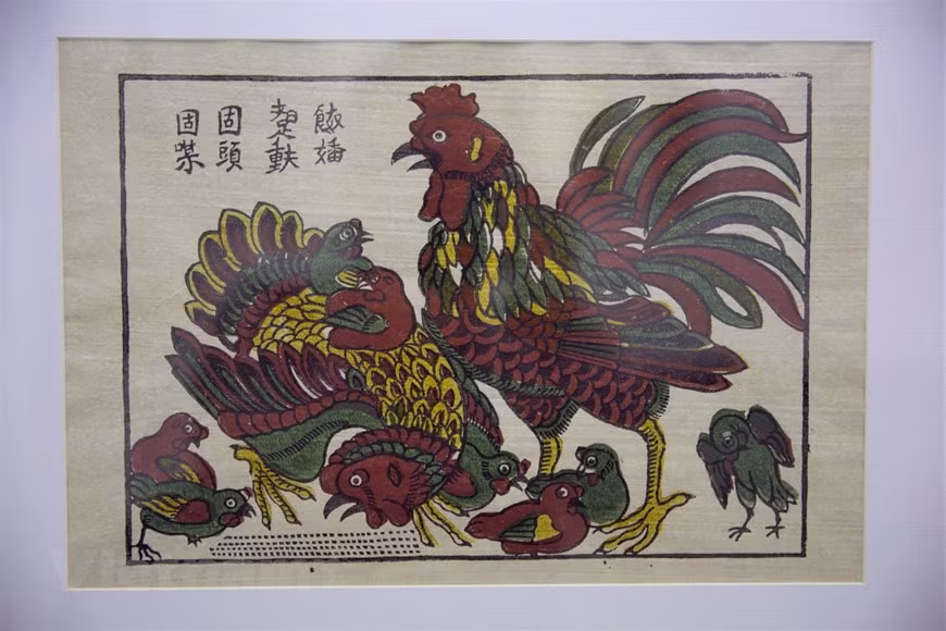  Les estampes sont fabriquées en papier traditionnel "dó" (Rhamnoneuron balansae) badigeonné de nacre (diêp). Photo: Vi Dieu/Vietnamplus 