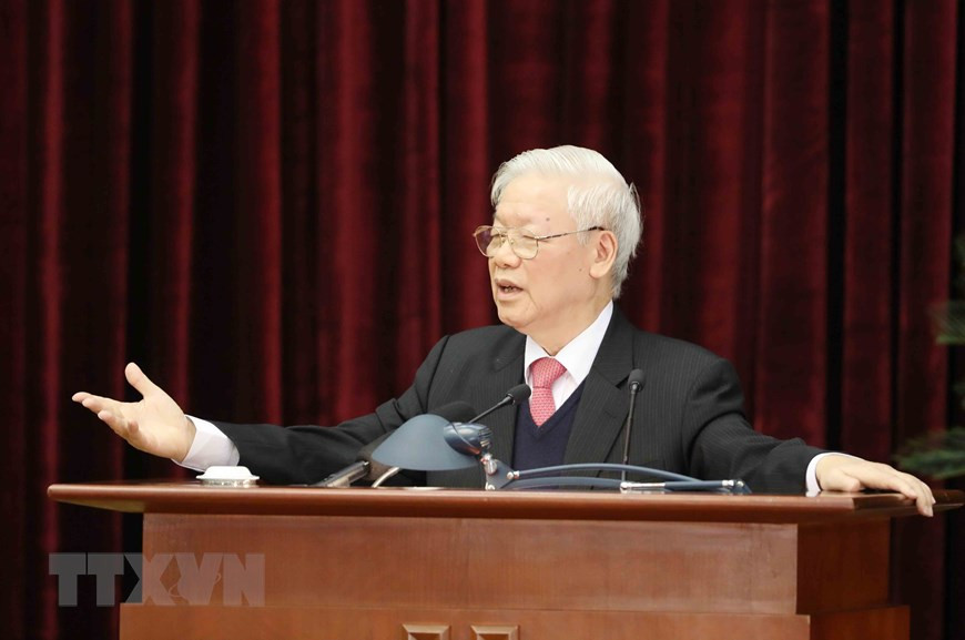 Le secrétaire général du Parti et président vietnamien Nguyen Phu Trong prononce le discours de clôture. Photo: VNA