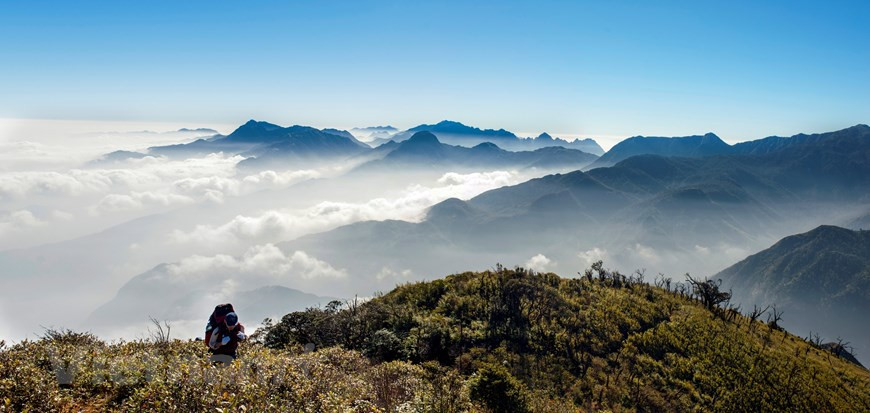 Trekking sur les sommets pour regarder l'aube est le passe-temps de nombreux jeunes. Les touristes seront confrontés à de nombreuses difficultés telles que les collines dénudées, le bois et la forêt de bambous, les rochers hauts et dangereux recouverts de mousse, etc. On peut dire que «le lever du soleil dans les nuages» est vraiment devenu la marque du sommet de Bach Moc Luong Tu. Le grand paysage ici est toujours digne de l'effort que vous devrez dépenser pour le conquérir. Le terrain difficile vous oblige à préparer de bonnes bases physiques et de compétences avant de planifier ce voyage. Photo: Vietnam+