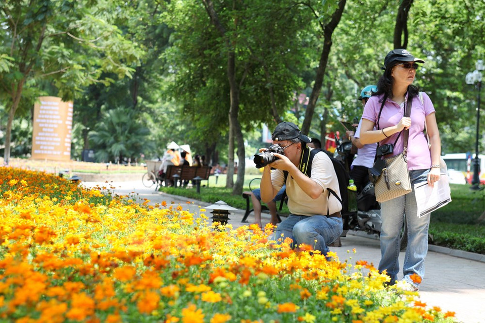 Les touristes aiment les fleurs. 