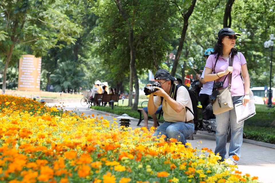 Les touristes aiment les fleurs. 