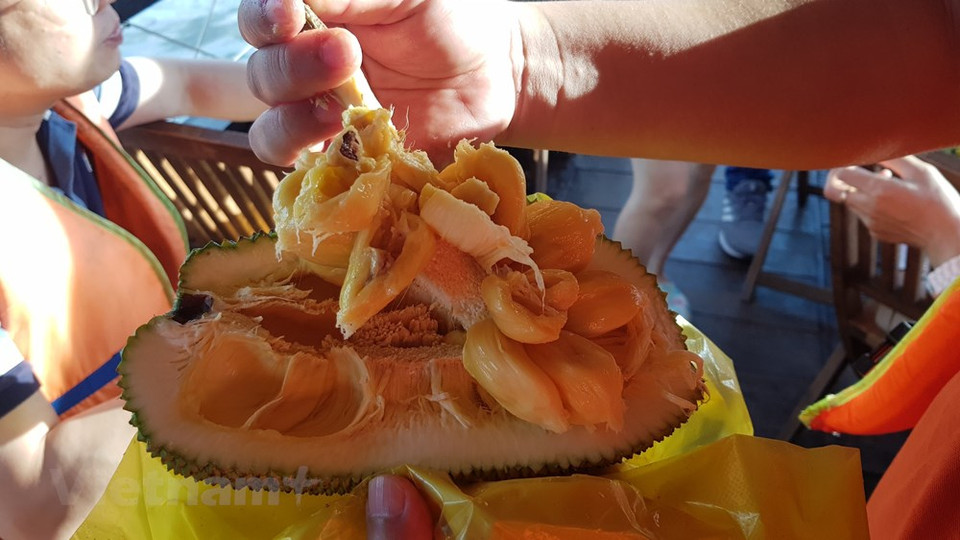 Par ailleurs, les visiteurs ne devraient pas manquer d'intéressantes expériences culinaires lorsqu'ils visitent le marché flottant. Comme les activités commerciales commencent tôt le matin, de nombreux restaurants flottants s'ouvrent pour servir le petit-déjeuner aux vendeurs et aux acheteurs. Ici, vous trouverez la plupart des plats locaux, tels que le phở (soupe de nouilles à la viande de bœuf ou de poulet), le hủ tiếu (soupe de pâtes au porc, spécialité du Sud), le cơm tấm (contenant riz cassé cuit à la vapeur avec porc grillé, couenne de porc saupoudrée de riz grillé moulu, œufs frits, carottes, radis blancs marinées et tranches de concombre), etc. Malgré le manque de place, ces "restaurants flottants" servent une cuisine délicieuse. Photo: VietnamPlus