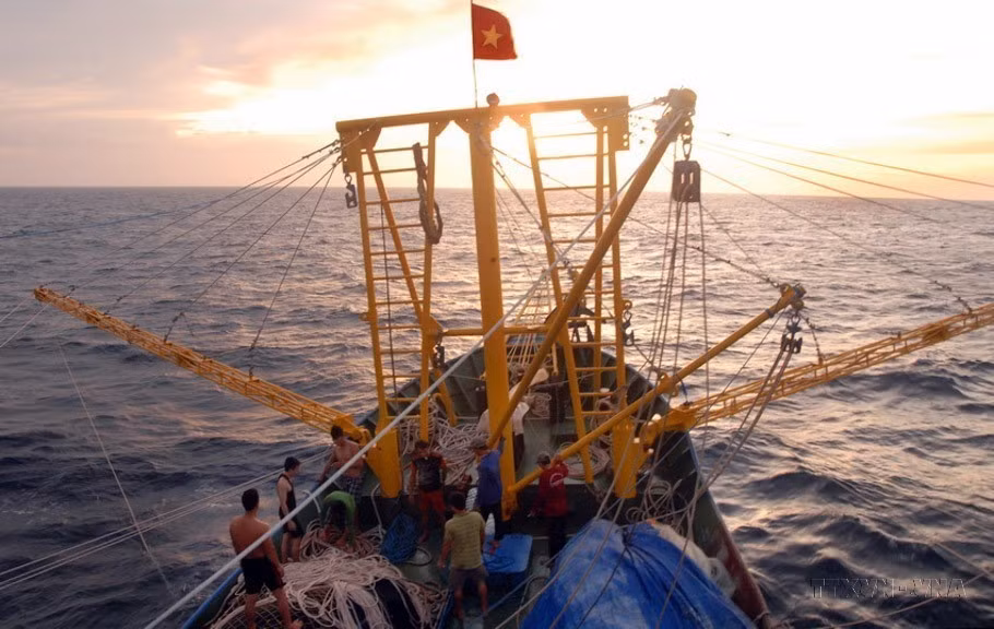 Navire de pêche QNg 94359TS d'une capacité de 811 CV est allé au large en 2015. C'est le premier navire de pêche à coque en acier construit grâce à des prêts préférentiels du Fonds de soutien aux pêcheurs de la province de Quang Ngai (Centre). Photo: VNA