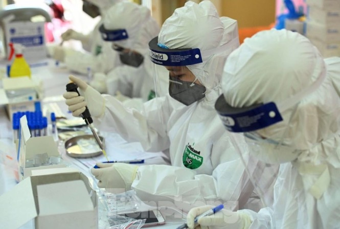 Les médecins reçoivent des échantillons de patients pour les tests de Covid-19. Photo: VNA