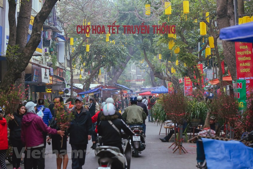  Le 10 janvier, le Comité populaire de l'arrondissement de Hoàn Kiêm, capitale Hanoï, a ouvert le marché aux fleurs de la rue Hang Luoc et diverses activités dans l'espace mural de la rue Phung Hung pour célébrer le Nouvel An lunaire, ou le Têt traditionel. Ici, les clients peuvent non seulement acheter des fleurs et des arbres d'ornement, mais aussi des antiquités et des objets d'occasion, ce qui en fait une adresse populaire parmi les Hanoiens à l’occasion du Têt. Le marché aux fleurs traditionnel du Têt attire une grande foule de locaux et de touristes. Photo: Vietnamplus 