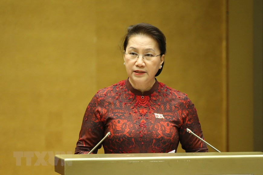  La présidente de l'Assemblée nationale, Nguyen Thi Kim Ngan, prend la parole.