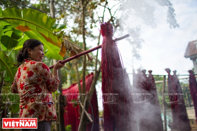 Les tiges de souchet de Malacca sont teintées.