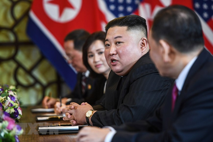 Le président de la RPDC Kim Jong-un lors de la réunion élargie.