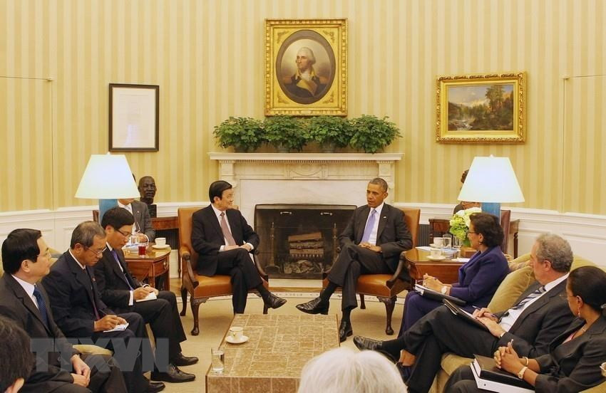 Le 25 juillet 2013, le président vietnamien Truong Tan Sang s'entretient avec son homologue américain Barack Obama à Washington D.C. Photo: Nguyen Khang/VNA