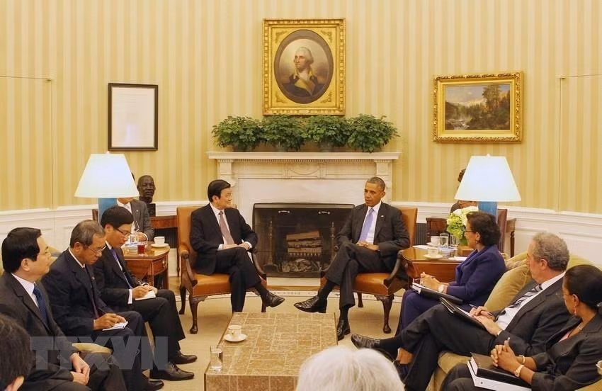 Le 25 juillet 2013, le président vietnamien Truong Tan Sang s'entretient avec son homologue américain Barack Obama à Washington D.C. Photo: Nguyen Khang/VNA 